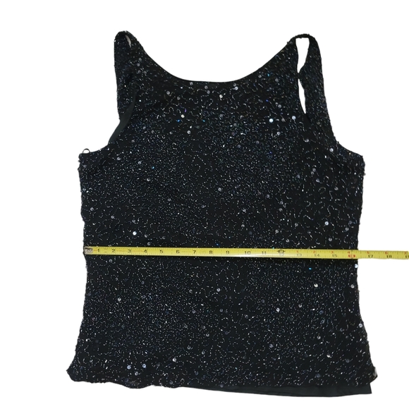 Papell Boutique Black Silk Beaded & Sequined Top - Picture 7 of 12
